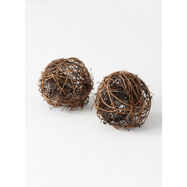 SULLIVANS 5" Artificial Brown Vine Wrapped Orb - Set Of 2