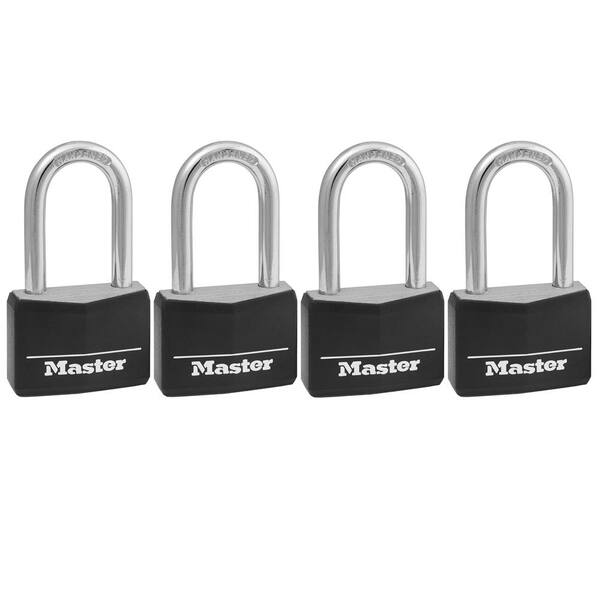 Master Lock Lock with Key, 1-9/16 in. Wide, 1-1/2 in. Shackle, 4 Pack