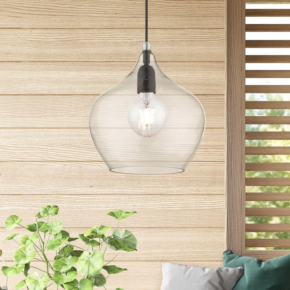 Aldrich Black and Brushed Nickel Glass Pendant Light