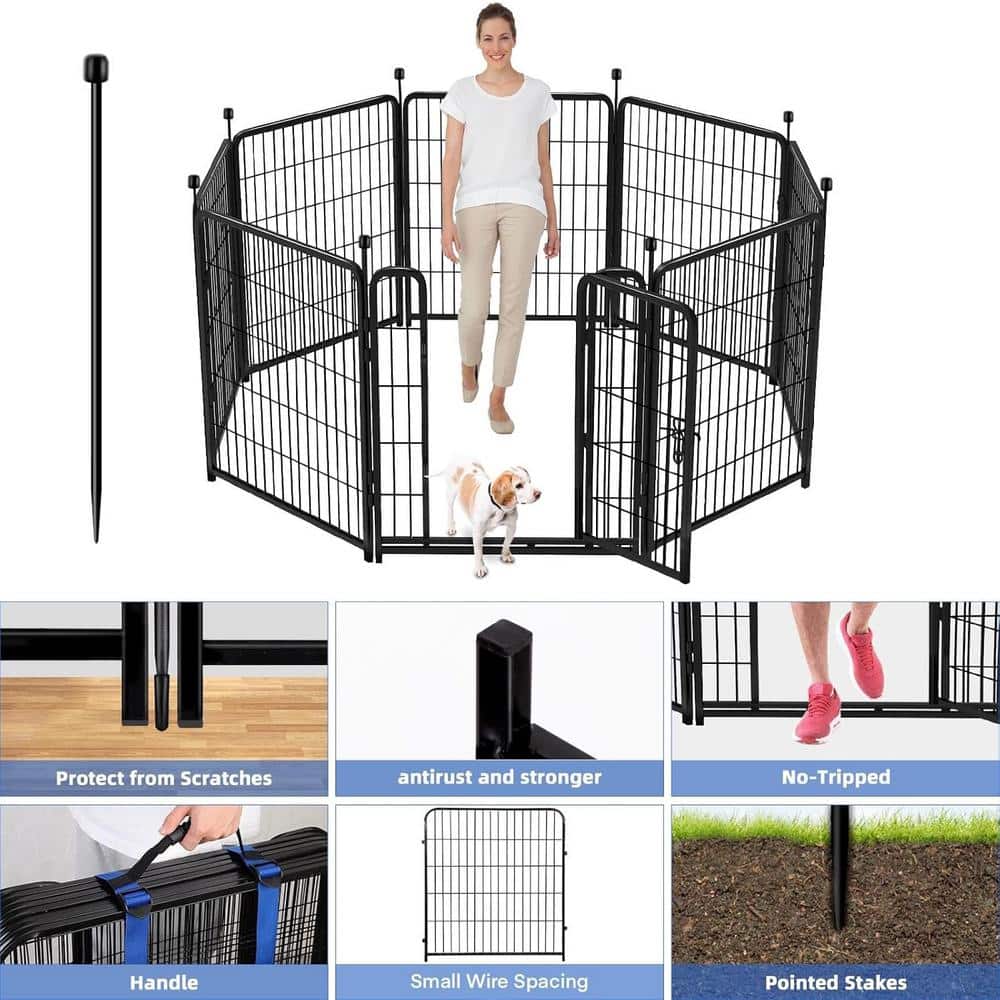 48-Inch Black Iron Garden Fence Panels with Gate