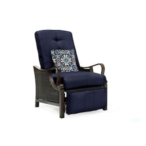 Ventura All-Weather Wicker Reclining Patio Lounge Chair with Navy Blue Cushion