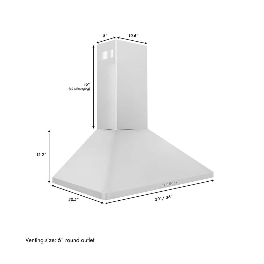 36" Stainless Steel Convertible Wall Mount Range Hood with Charcoal Filter