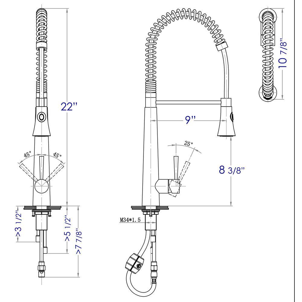 Stainless Steel Commercial Spring Kitchen Faucet with Pull Down Spray