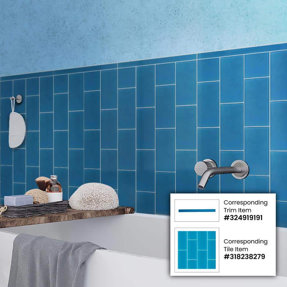 Cerulean Blue Matte Glass Pencil Liner Tile Trim, 12-inch