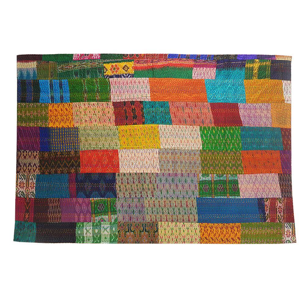 Multicolor Cotton and Silk Patchwork Throw Blanket