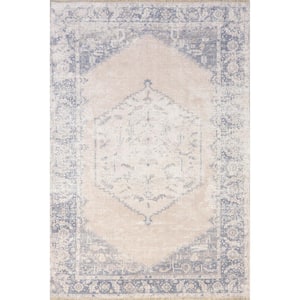 Sol Medallion Machine Washable Light Grey 8 ft. x 10 ft. Traditional Area Rug