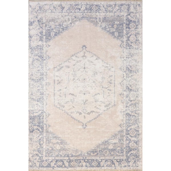 nuLOOM Sol Medallion Machine Washable Light Grey 8 ft. x 10 ft. Traditional Area Rug