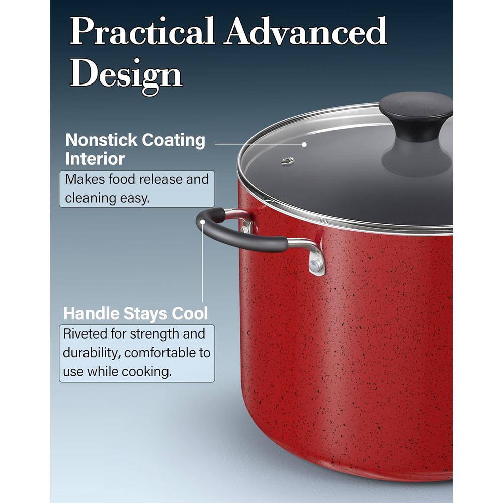 Marble Red 10.5-Qt Aluminum Nonstick Stockpot with Glass Lid
