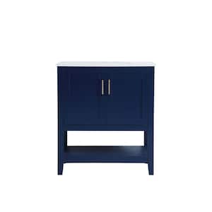 Timeless Home 30 in. W x 19 in. D x 34 in. H Single Bathroom Vanity in Blue with Calacatta Engineered Stone