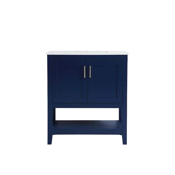 Unbranded Timeless Home 30 in. W x 19 in. D x 34 in. H Single Bathroom Vanity in Blue with Calacatta Engineered Stone