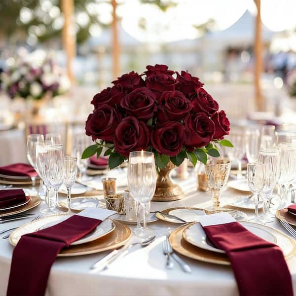 20.47 in. Dark Red Series Dark Red Indoor Artificial Roses in