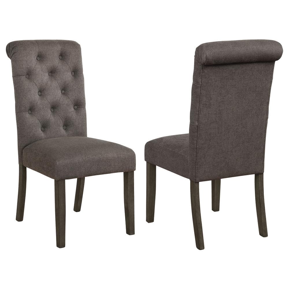 Dark Gray Linen Upholstered Tufted Parsons Side Chair