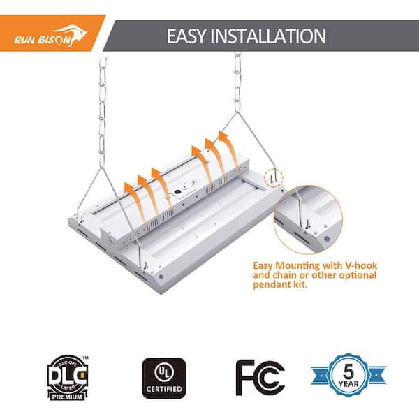 RUN BISON 2-Pack 2ft. 800Watt Equivalent White Integrated LED Dimmable Linear High Bay Light,120- 277Volt 22,950Lumens 4000K/5000K