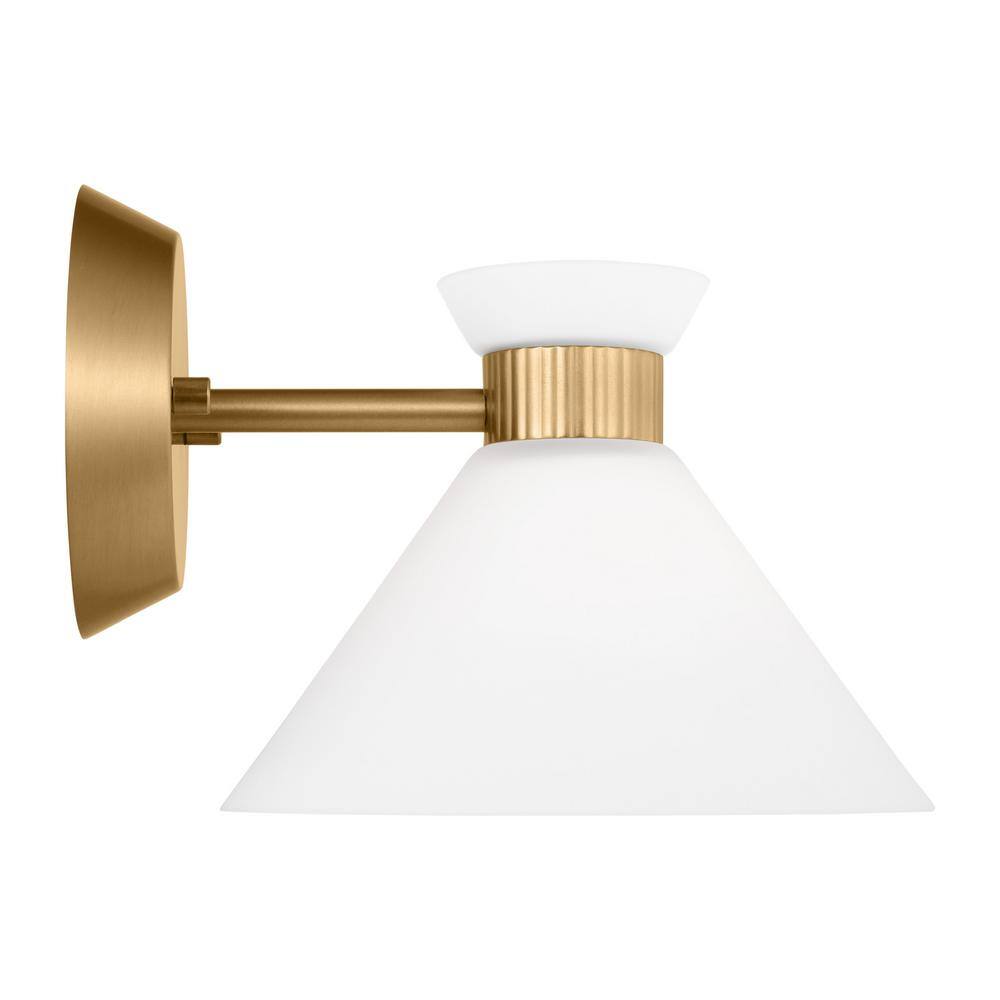 Satin Brass and Etched Glass Mid-Century Modern Sconce