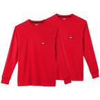 Men's Medium Red Heavy-Duty Cotton/Polyester Long-Sleeve Pocket T-Shirt (2-Pack)