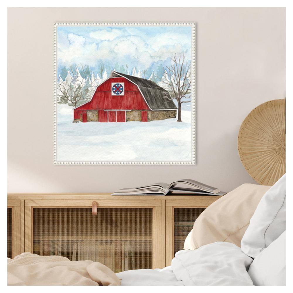 Winter Barn Quilt IV Red Barn Scenic Canvas Wall Art