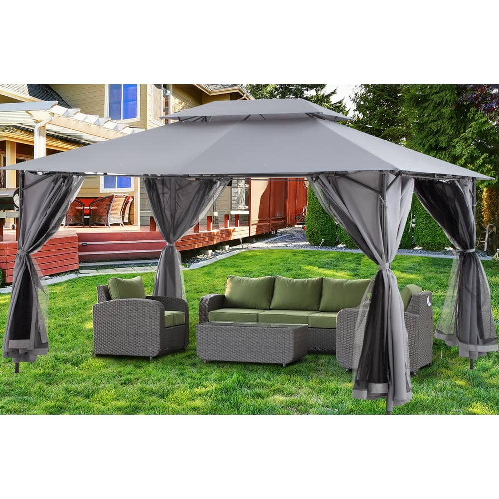 13 ft. x 10 ft. Gray Double Roof Tops Gazebo with Mosquito Netting and Shade Curtains price history on PriceWatchPro
