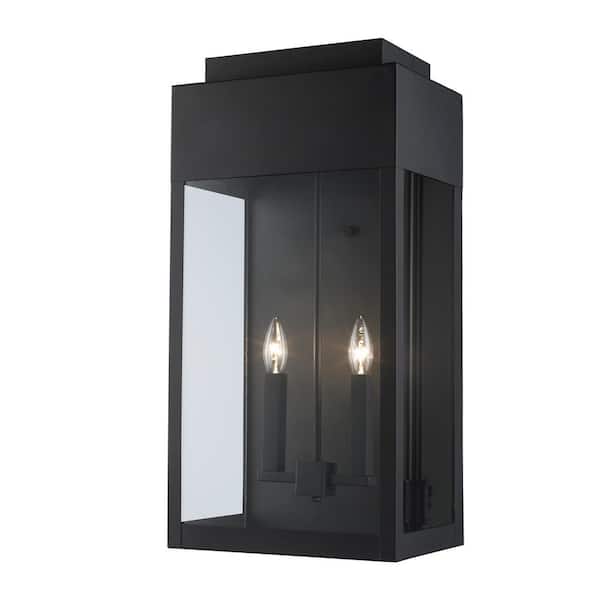 Marley 24 in. 2-Light Black Outdoor Wall Light Fixture with Clear Glass
