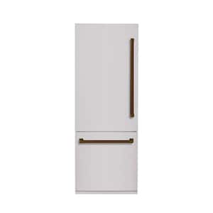 Bold 30 in. 16 CF TTL. Counter-Depth Built-in Bottom Mount Refrigerator, LH-Hinge in Stainless Steel with Bronze Trim