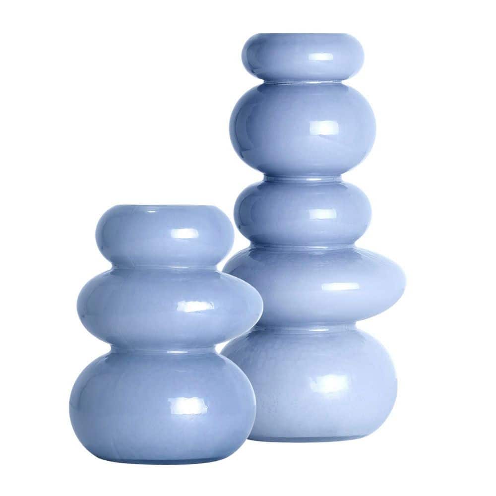 Cool Foggy Blue Cairns Glass Vase Set, Coastal Beach House Nautical Tabletop Centerpieces 5.7 in. x 11.8 in. Bottle price history on PriceWatchPro