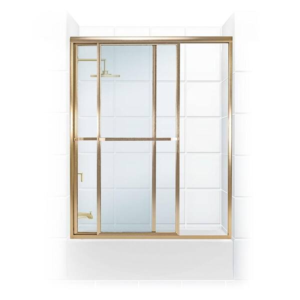 Coastal Shower Doors Paragon Series 48 in. x 58 in. Framed Sliding Tub Door with Towel Bar in Gold and Clear Glass