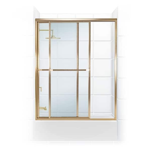 Coastal Shower Doors Paragon Series 52 in. x 58 in. Framed Sliding Tub Door with Towel Bar in Gold and Clear Glass