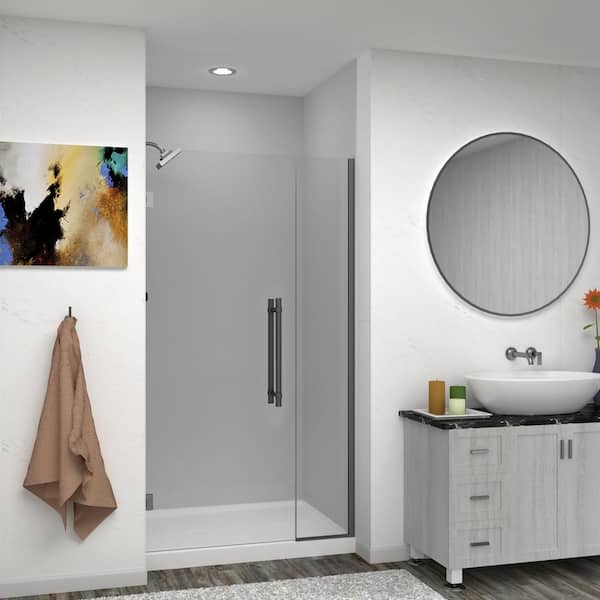 Transolid Elizabeth 42.5 in. W x 76 in. H Hinged Frameless Shower Door in Matte Black with Clear Glass