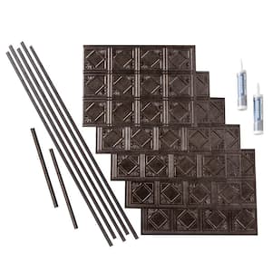 Traditional 4 18 in. x 24 in. Smoked Pewter Vinyl Decorative Wall Tile Backsplash 15 sq. ft. Kit