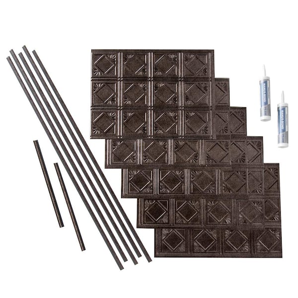 Fasade Traditional 4 18 in. x 24 in. Smoked Pewter Vinyl Decorative Wall Tile Backsplash 15 sq. ft. Kit