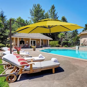 11 ft. Round Cantilever Tilt Patio Umbrella With Crank in Yellow