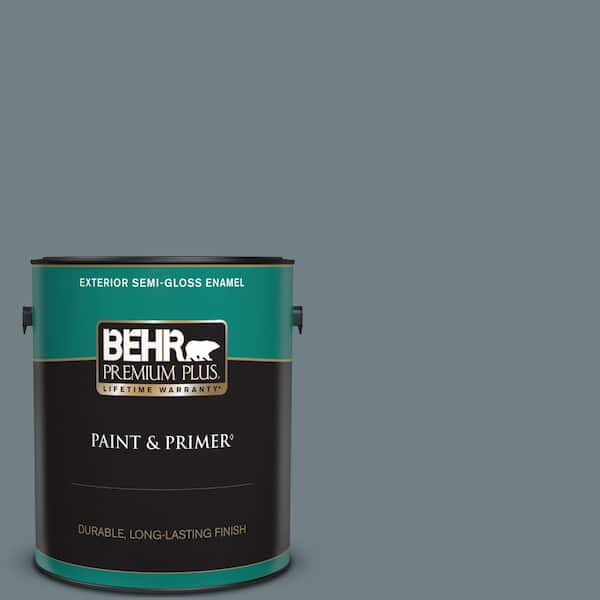 BEHR PREMIUM PLUS 1 gal. #BXC-48 Courtyard Blue Semi-Gloss Enamel Exterior Paint & Primer