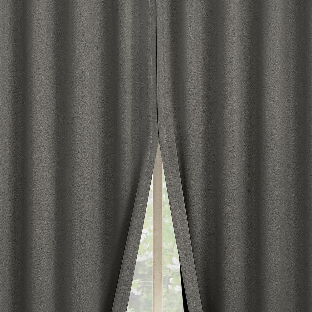 Gray Polyester Blackout Back Tab Curtain Panel Pair 52" x 84"