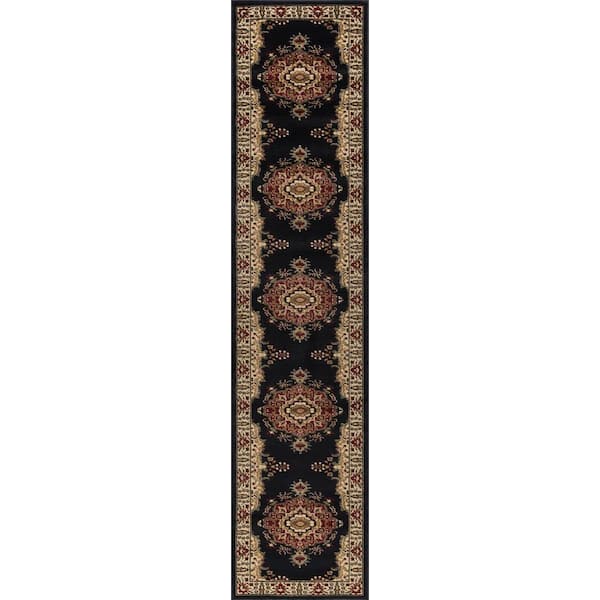 Tayse Rugs Sensation Border Black 2 ft. x 10 ft. Indoor Runner Rug