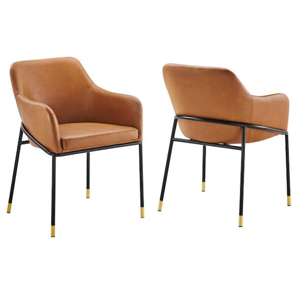 MODWAY Jovi Black Tan Faux Leather Dining Arm Chair (Set of 2)