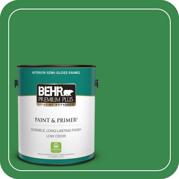 BEHR PREMIUM PLUS 1 gal. #P400-7 Paradise of Greenery Semi-Gloss Enamel Low Odor Interior Paint & Primer