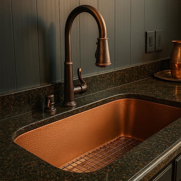 Rivera 31 in. Undermount Single Bowl 16 Gauge Antique Copper Kitchen Sink