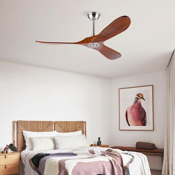 52 in. Indoor Sand Nickel Downrod Mount Standard Ceiling Fan with Solid Wood Blade, Reversible DC Motor without Light