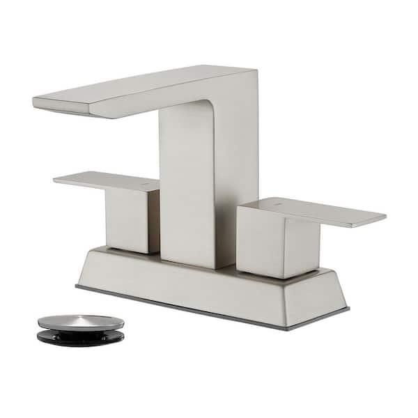 304 stainless steel 4 in. Centerset Double Handle Bathroom Faucet with Drain Kit Included in Nickel