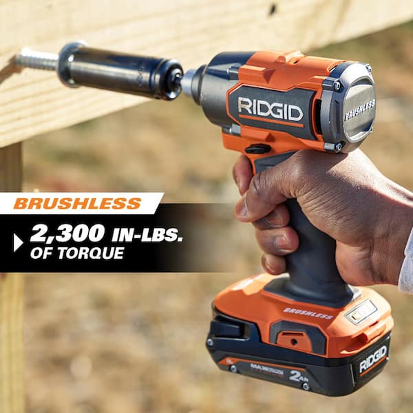 RIDGID 18V Brushless Cordless 3-Tool Combo Kit w/ Hammer Drill, Impact Driver, Digital Inflator, Batteries, Charger & Bag