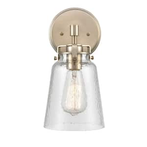 Amberose 6 in. 1-Light Modern Gold Wall Sconce with Hammered Glass Shade