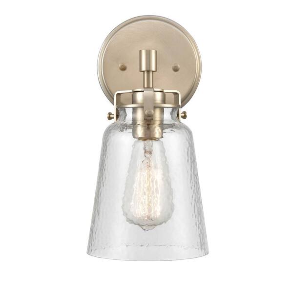 Millennium Lighting Amberose 6 in. 1-Light Modern Gold Wall Sconce with Hammered Glass Shade