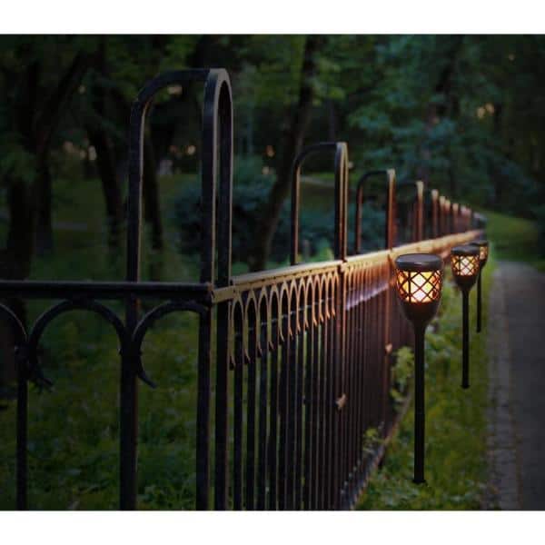 Solar Flame Black LED Path Light