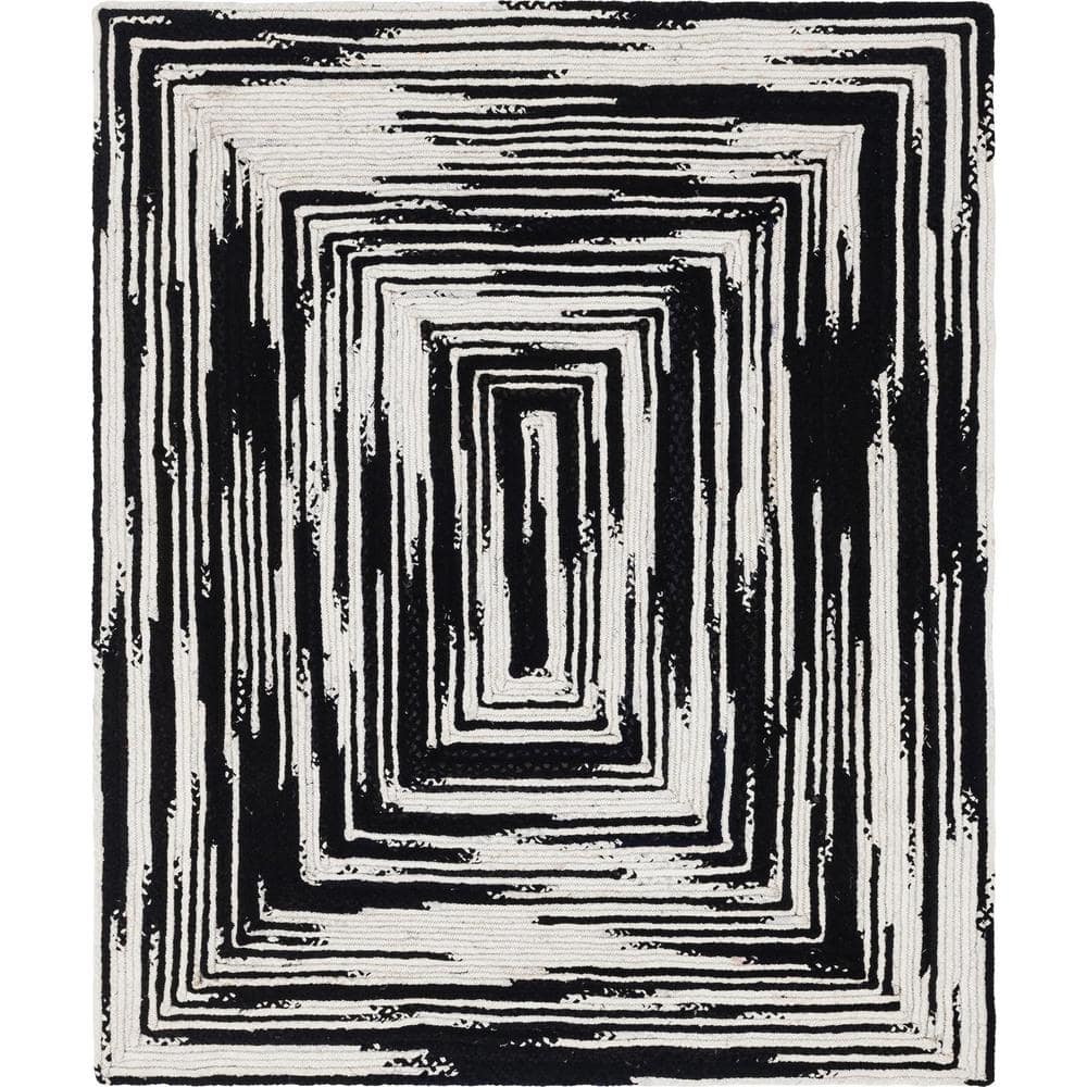 Handmade Black and White Braided Cotton Rectangular Area Rug 8' x 10'