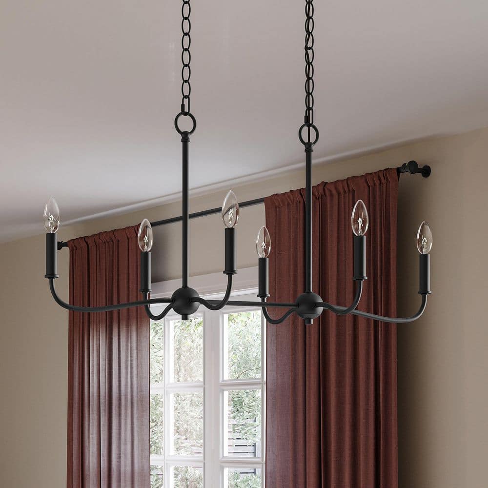 Ilia 6-Light Matte Black Linear Empire Transitional Rectangle Chandelier price history on PriceWatchPro