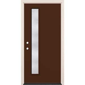 36 in. x 80 in. Right-Hand/Inswing 1-Lite Rain Glass Chestnut Painted Fiberglass Prehung Front Door w/4-9/16 in. Frame