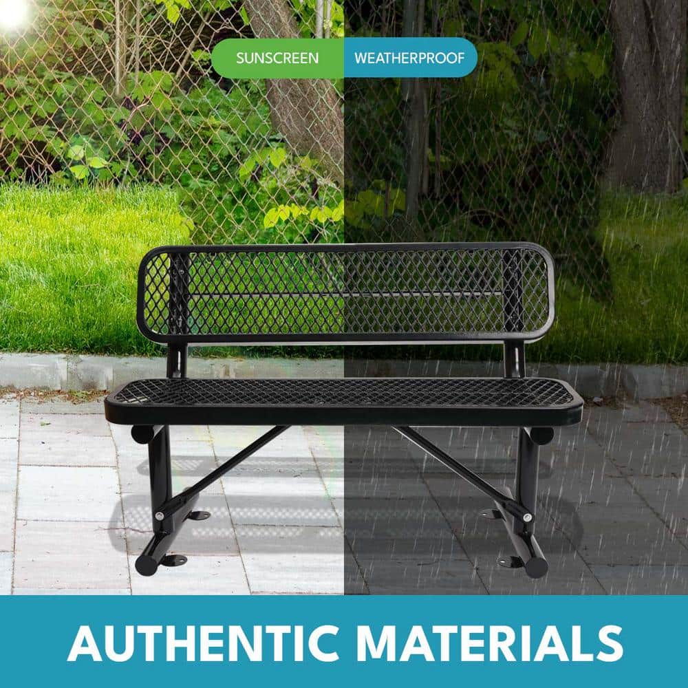 48'' Black Steel Mesh Outdoor Bench with Backrest