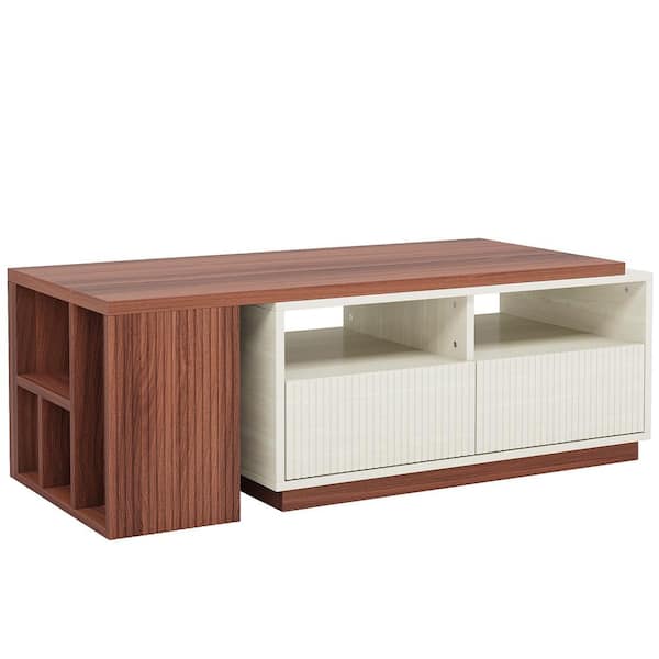 TRIBESIGNS WAY TO ORIGIN Inaayah 43 in. Brown Rectangle Extendable Wood Coffee Table with 2-Drawers and Storage Shelves for Living Room