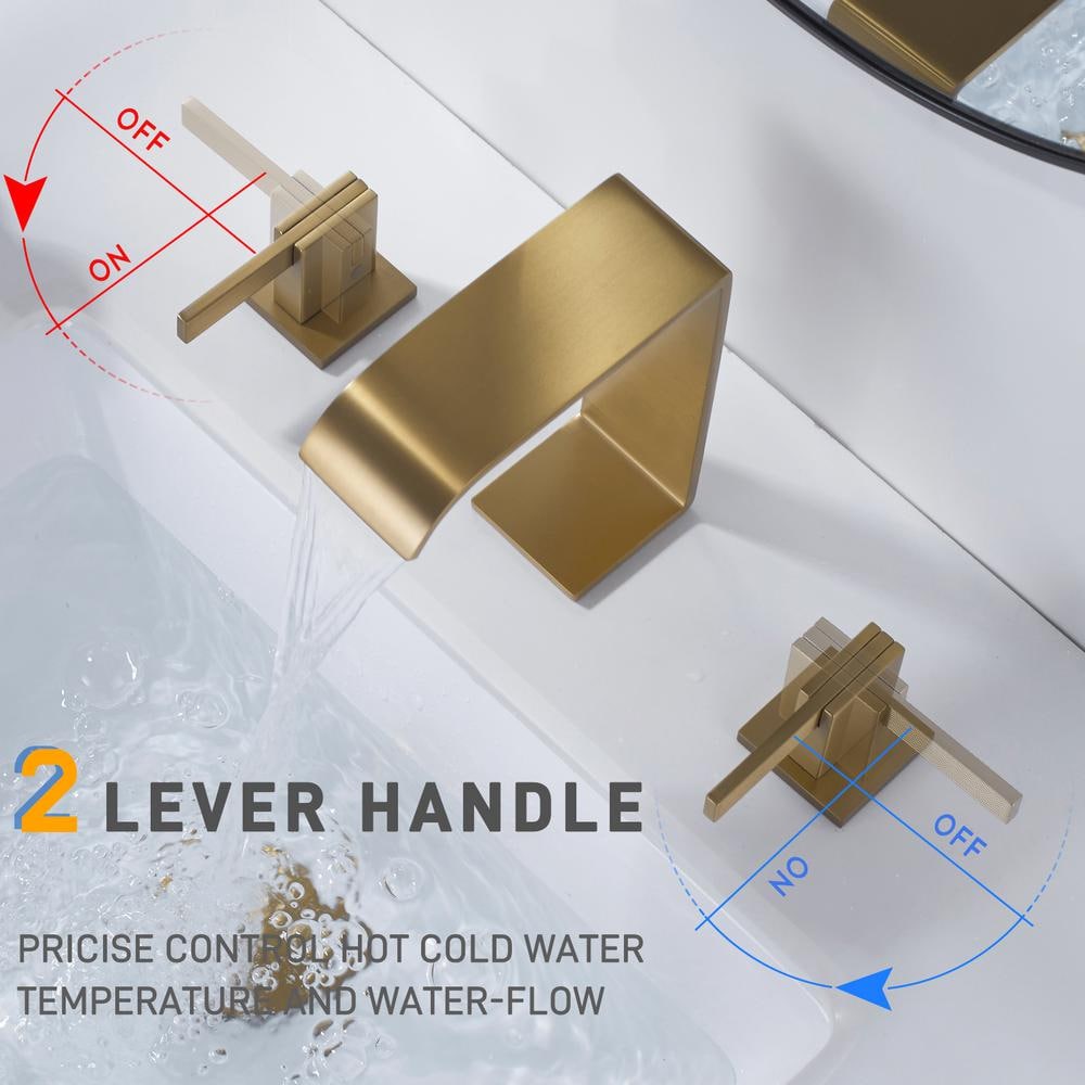 Brushed Gold Stainless Steel 8-Inch Widespread Bathroom Faucet