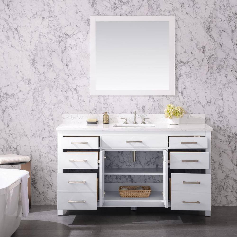 Jasper 60'' White Freestanding Single Bathroom Vanity with Carrara Top