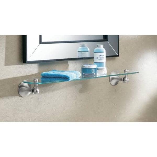 AESF24N New in Box Waterworks Bathroom 24" Glass Shelf with Nickel Brackets